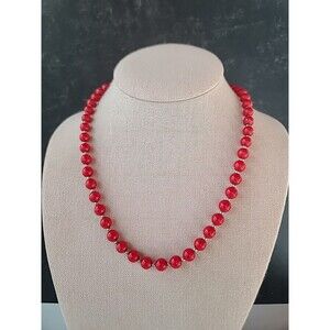 Red And Silver Tone Beaded Necklace Vintage, READ